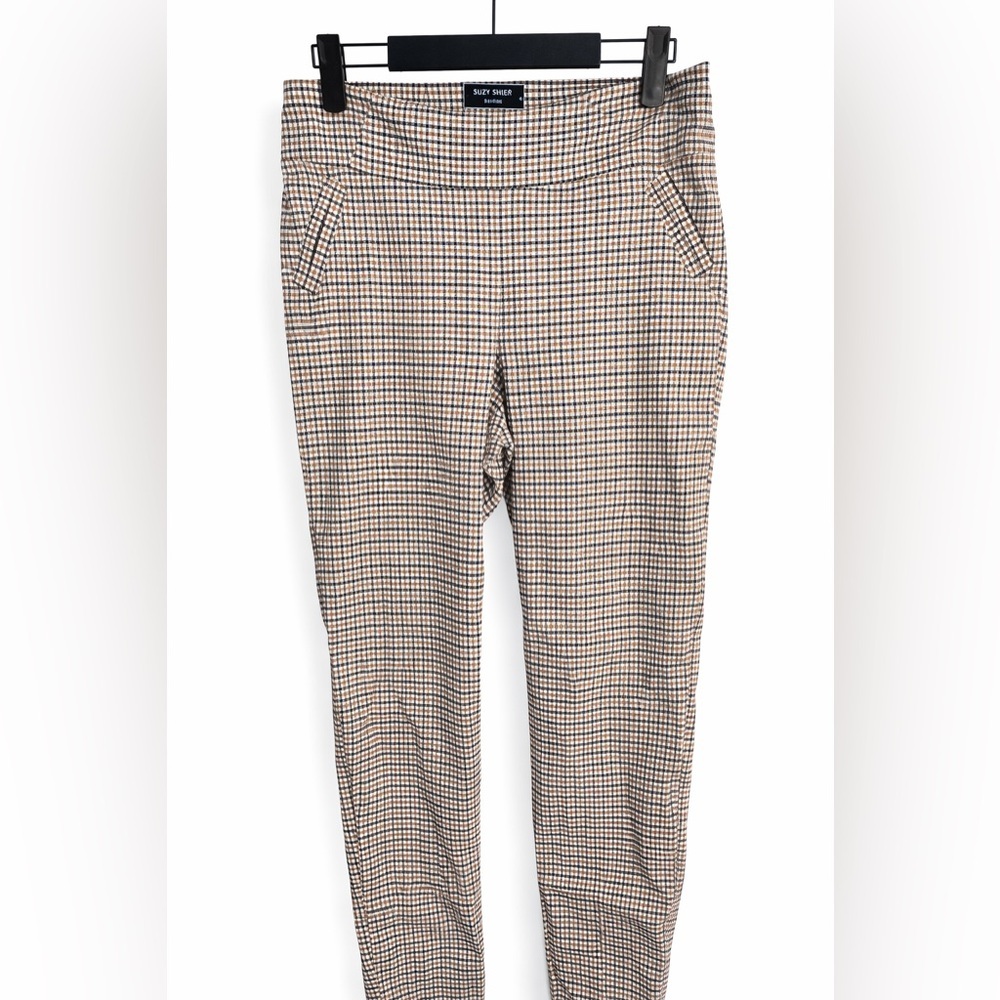 🧵SUZY SHIER Light Academia Preppy Gingham Pull On Trousers Old Money Style Sz L - Picture 3 of 3